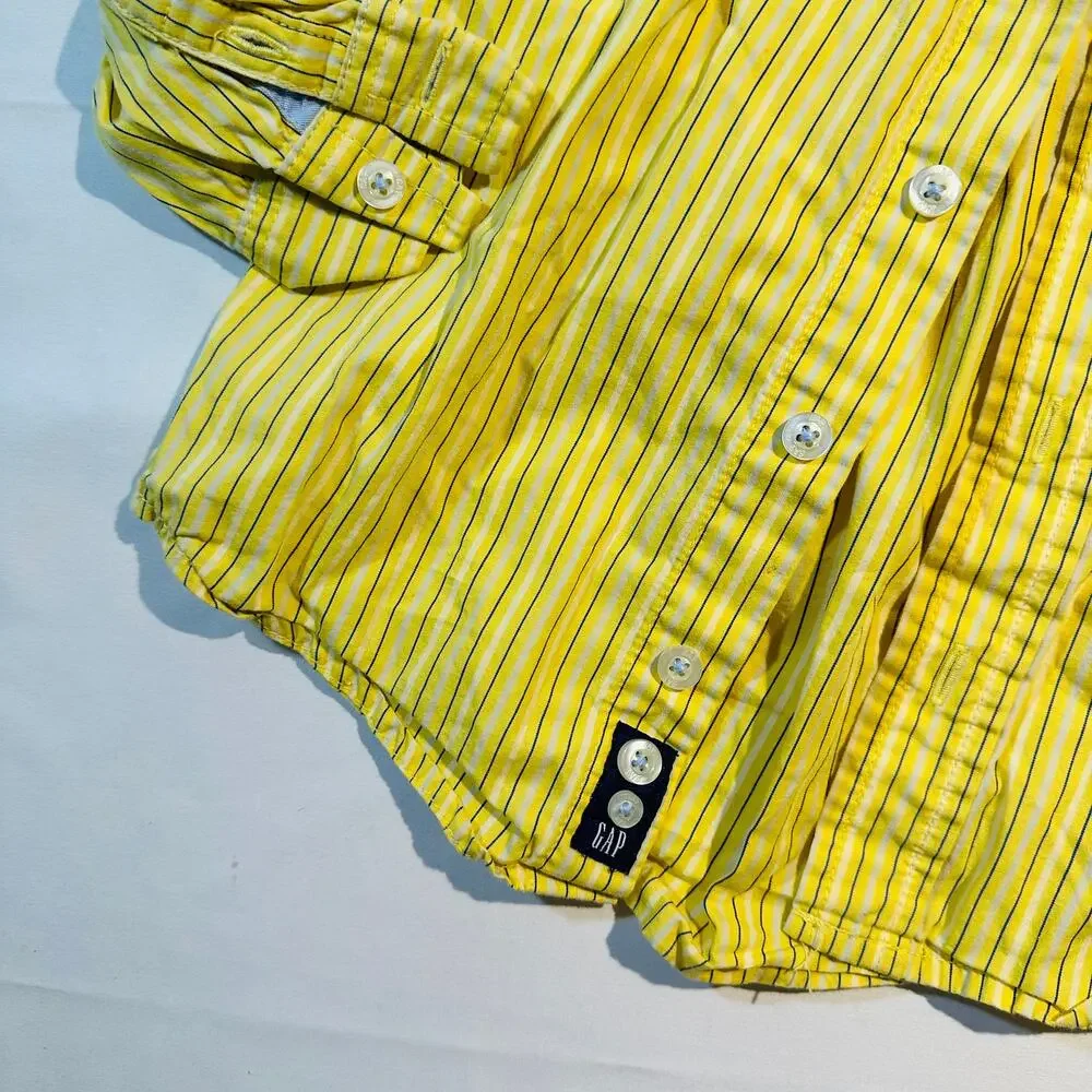 Baby Gap 100% Cotton Yellow Striped Long Sleeve Button Up Poplin Top Sz 4t